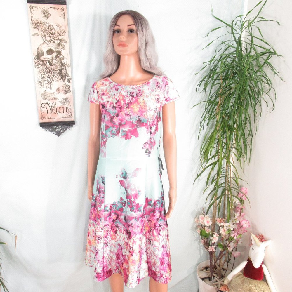 Adrianna Papell Flowy Tunic Mint Lilac Floral Midi